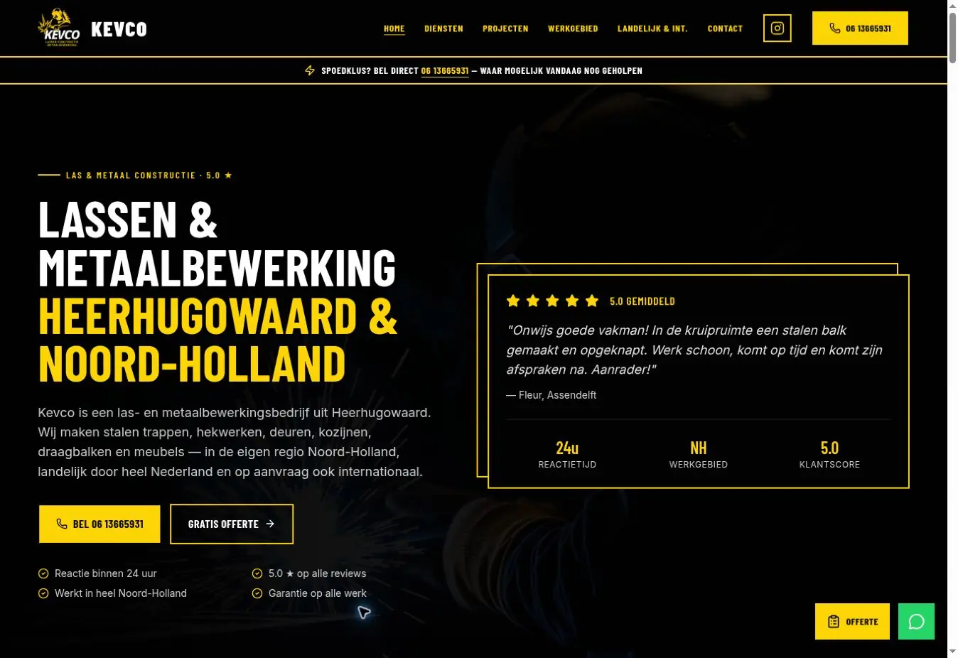 Website van Kevco Las- en Metaalbewerking op een laptop, gemaakt door Lumiss