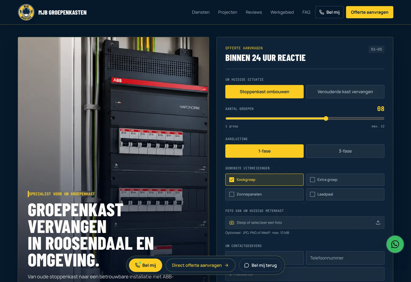 Website van MJB Groepenkasten op een laptop, gemaakt door Lumiss
