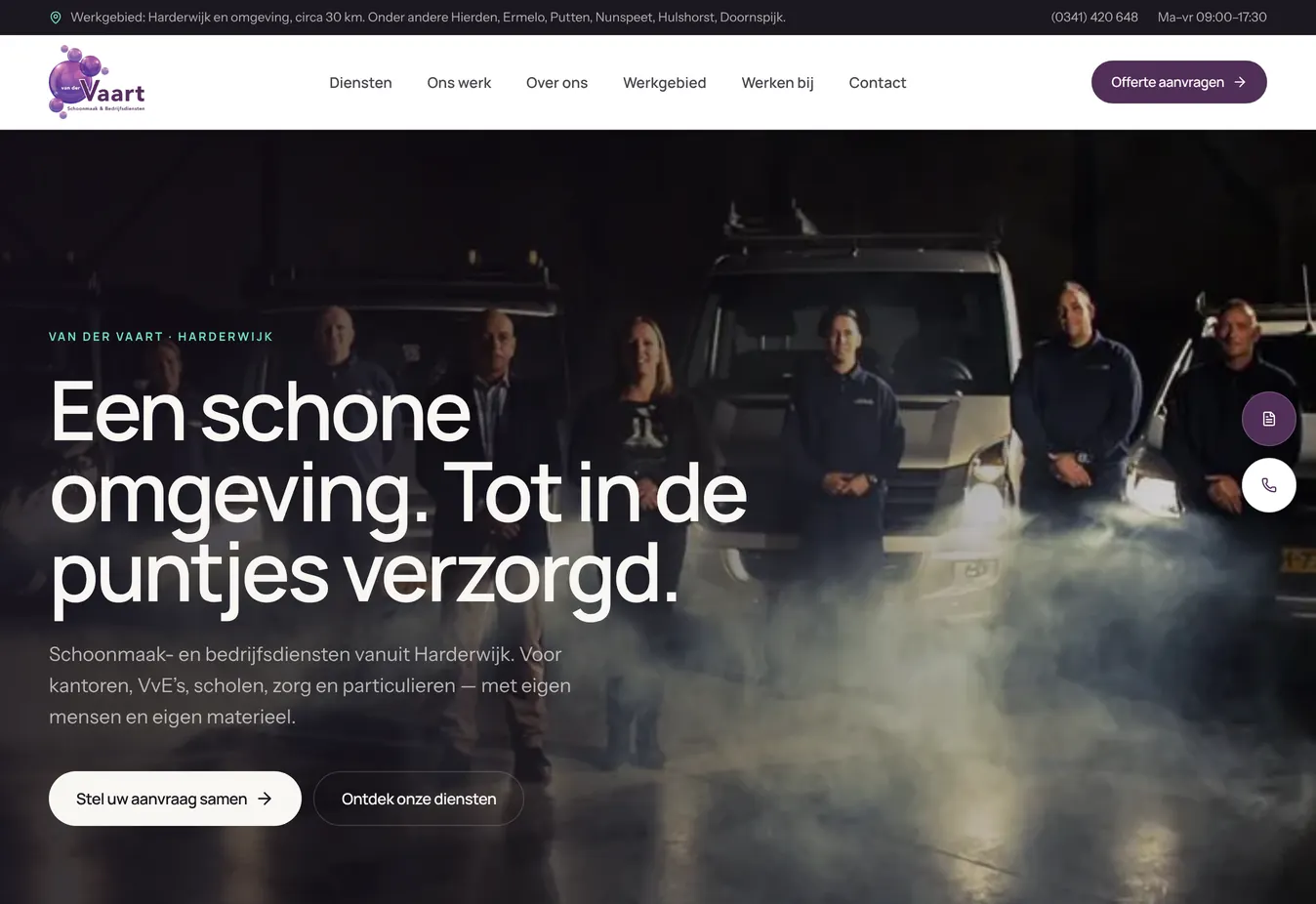 Website van Van der Vaart Schoonmaak- en Bedrijfsdiensten (ontwerpconcept) op een laptop, gemaakt door Lumiss
