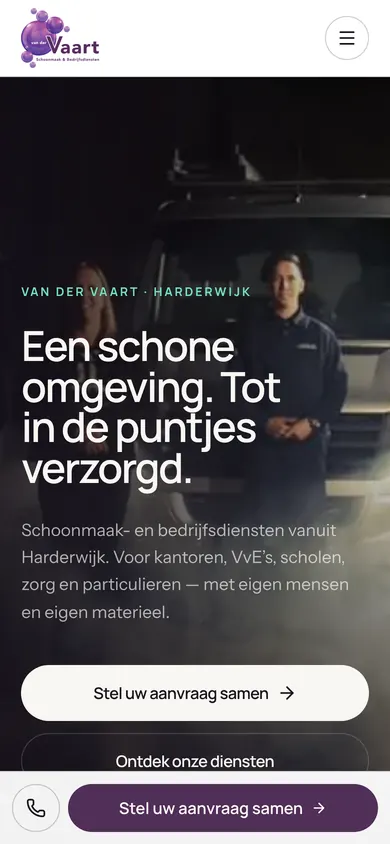 Mobiele website van Van der Vaart Schoonmaak- en Bedrijfsdiensten (ontwerpconcept)